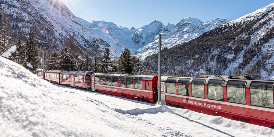 Journeying across the Alps to Italy on the Bernina Express